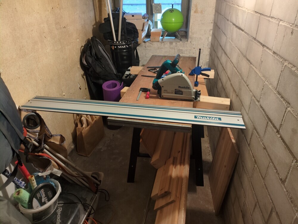 my basement. it barely fits the saw guide.